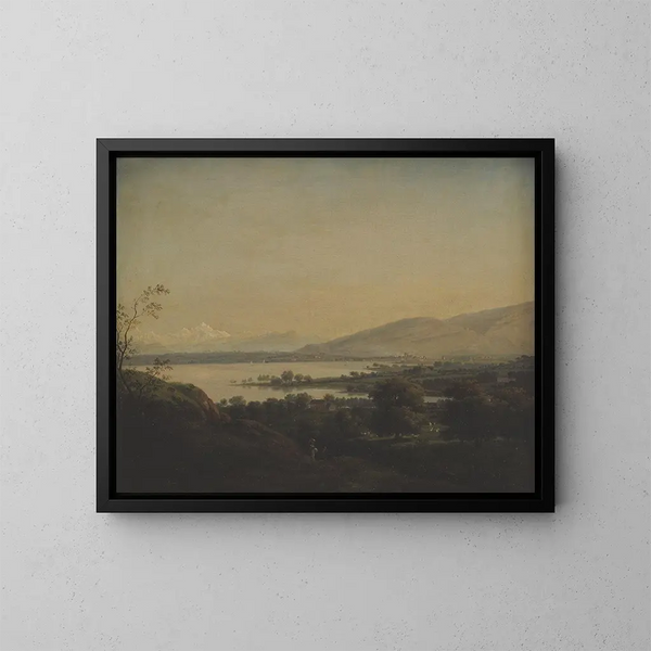 Vista sul lago di Ginevra verso il Monte Bianco e Ginevra - Jens Juel — quadro incorniciato alla parete
