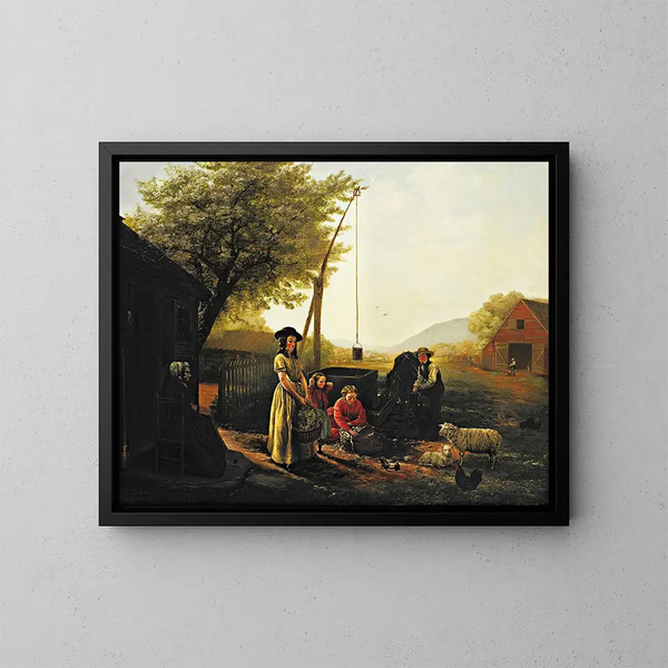 Mattino di primavera vicino alla porta della cucina, preparazione per il mercato - Jerome Thompson — quadro incorniciato alla parete