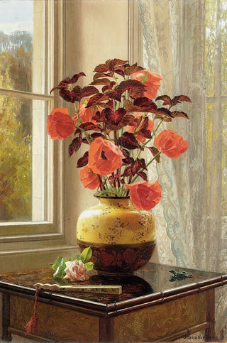 Jessica Hayllar - Oriental Poppy and Coleus in a Cloisonn vase.webp