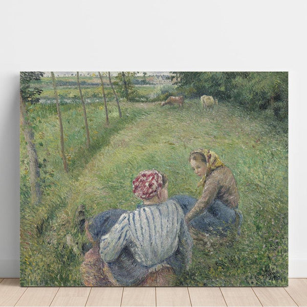 Riproduzione del dipinto di giovani contadine che si riposano nei campi vicino a Pontoise - Camille Pissarro