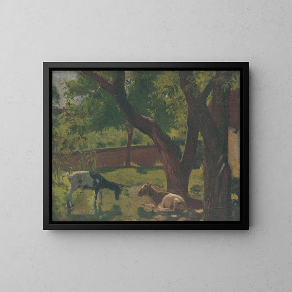 Giardino con capre - John Thain — quadro incorniciato alla parete