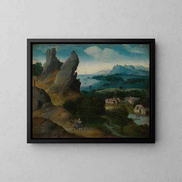 Paesaggio con la Fuga in Egitto - Joachim Patinier — quadro incorniciato alla parete