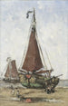 Bateau de pêche à proue bluff sur la plage - Joannes Barnardus Antonius Maria Westerwoudt — vista dell’opera