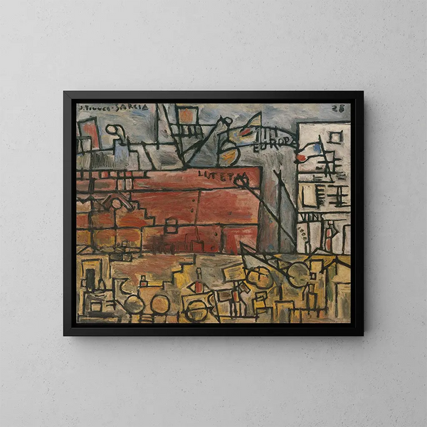 port grigio con barca rosa - Joaquín Torres-García — quadro incorniciato alla parete