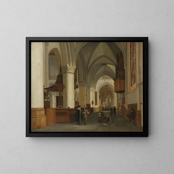 Interno della chiesa di San Bavo ad Haarlem - Job Adriaensz Berckheyde — quadro incorniciato alla parete
