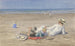 Bambina che si riposa con due bambini sulla spiaggia - Johan Antonie de Jonge — vista dell’opera