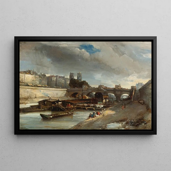 Bateau-Lavoir vicino al Pont-Neuf Parigi - Johan Barthold Jongkind — quadro incorniciato alla parete