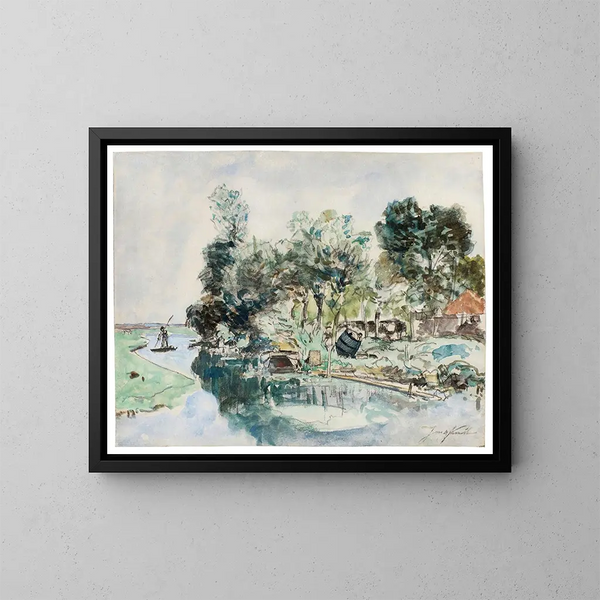 Passeggiata in barca sul fiume - Johan Barthold Jongkind — quadro incorniciato alla parete