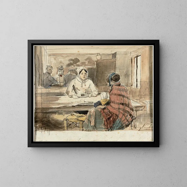 Due donne in un caffè - Johan Barthold Jongkind — quadro incorniciato alla parete
