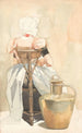 Jeune fille assise in costume tradizionale vista di spalle - Johan Braakensiek — vista dell’opera