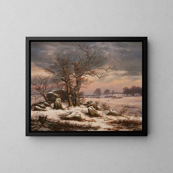 Paesaggio invernale vicino a Vordingborg, Danimarca - Johan Christian Dahl — quadro incorniciato alla parete