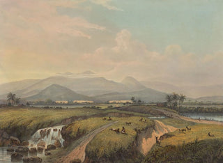 Vista sulle montagne di Giava, vista sulle montagne kawis e sull'azienda tabacchicola - Johan Conrad Greive — vista dell’opera
