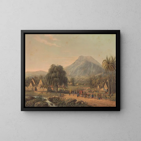 Cortège nuziale ai piedi del monte Salak a Giava - Johan Conrad Greive — quadro incorniciato alla parete
