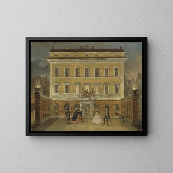 Scimmie che agiscono davanti alla casa del governatore a Stoccolma - Johan Pasch il Vecchio — quadro incorniciato alla parete