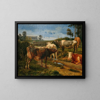 Johan Thomas Lundbye - Bellowing cows by the fence gate.webp