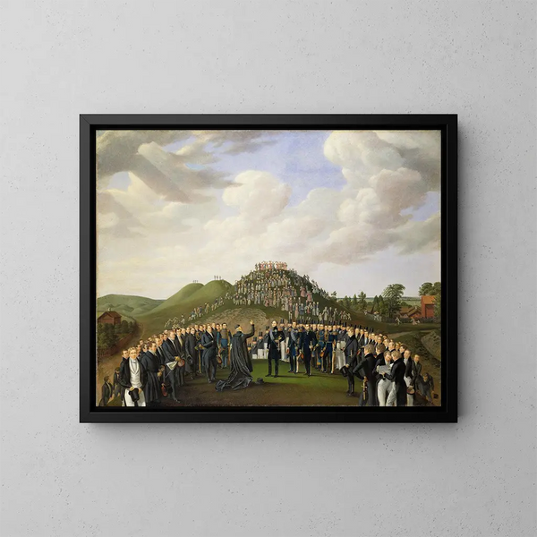 Il re Carlo XIV Giovanni che visita i tumuli di Old Uppsala nel 1834 - Johan Way — quadro incorniciato alla parete