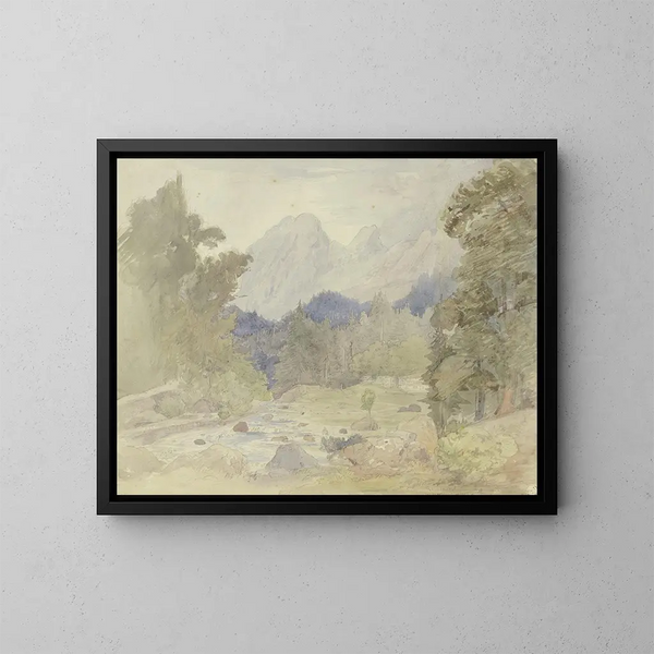 Paesaggio montano con un ruscello vicino a Berchtesgaden - Johann Balthasar Bauer — quadro incorniciato alla parete