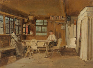Johann Baptist Kirner - Schwarzwlder Bauernstube mit einer strickenden Buerin und einem lesendem Bauern.webp