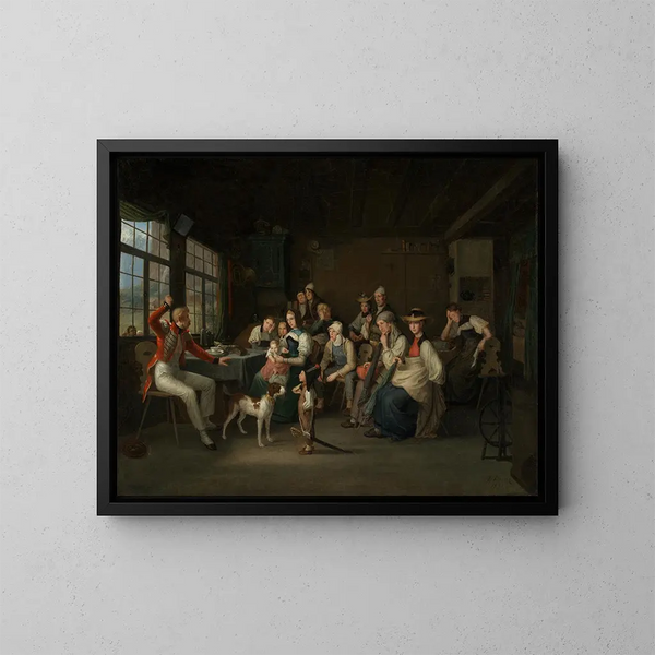 Un guardia svizzero racconta nella sua patria le sue esperienze durante la Rivoluzione di Luglio a Parigi nel 1830 - Johann Baptist Kirner — quadro incorniciato alla parete