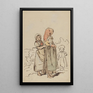 Johann Baptist Kirner - Zwei junge Mdchen und ein Kind vor einer Landschaft.webp