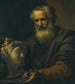 Un filosofo immerso nei suoi pensieri che tiene una testa scolpita - Johann Carl Loth — vista dell’opera
