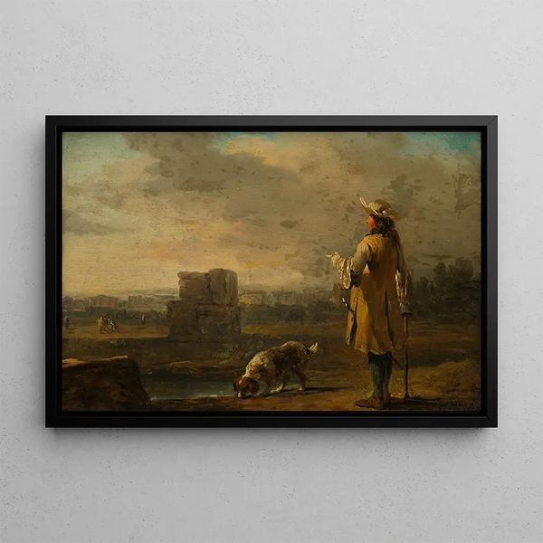 Johann Christian Brand - Herr mit Hund in Landschaft.webp