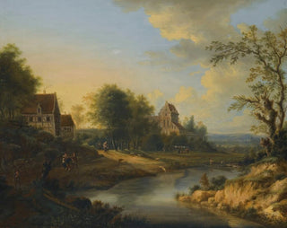 Johann Christian Vollerdt - A River Landscape With Figures On The Bank And Sheep Grazing.webp