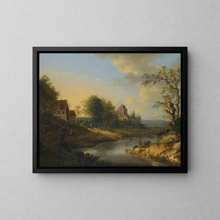 Johann Christian Vollerdt - A River Landscape With Figures On The Bank And Sheep Grazing.webp