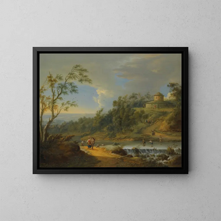 Johann Christian Vollerdt - A River Landscape With Fishermen Dredging A Weir.webp