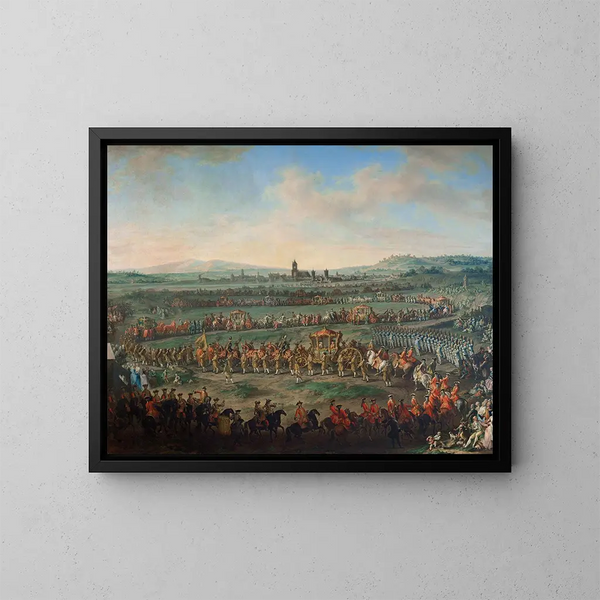 Entrée dell'imperatore Francesco I Stefano e suo figlio Giuseppe II a Francoforte il 29 marzo 1764 - Johann Dallinger von Dalling — quadro incorniciato alla parete