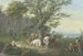 gregge sotto un quercia, a destra pastore e pastora che pranzano e vista in lontananza - Johann Georg Pforr — vista dell’opera