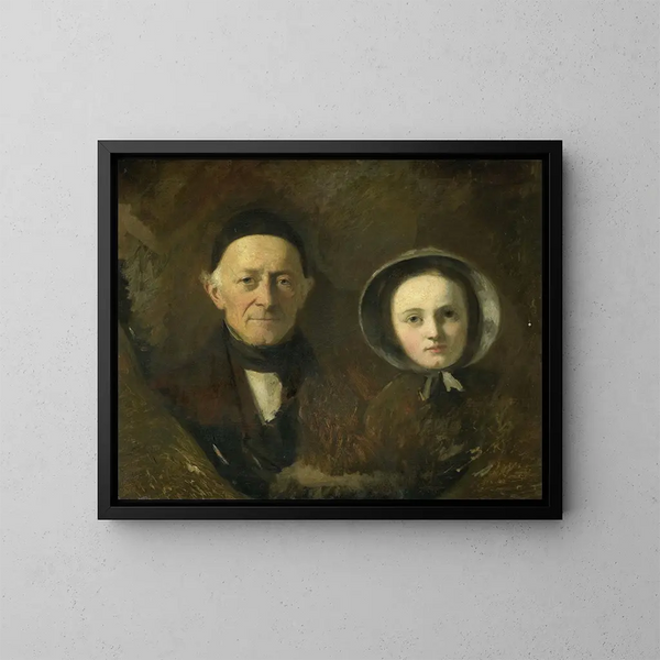 Ritratto di Johann Joseph Hermann, il suocero dell'artista, con la sua nipotina Ida Schwartze, la figlia maggiore dell'artista - Johann Georg Schwartze — quadro incorniciato alla parete