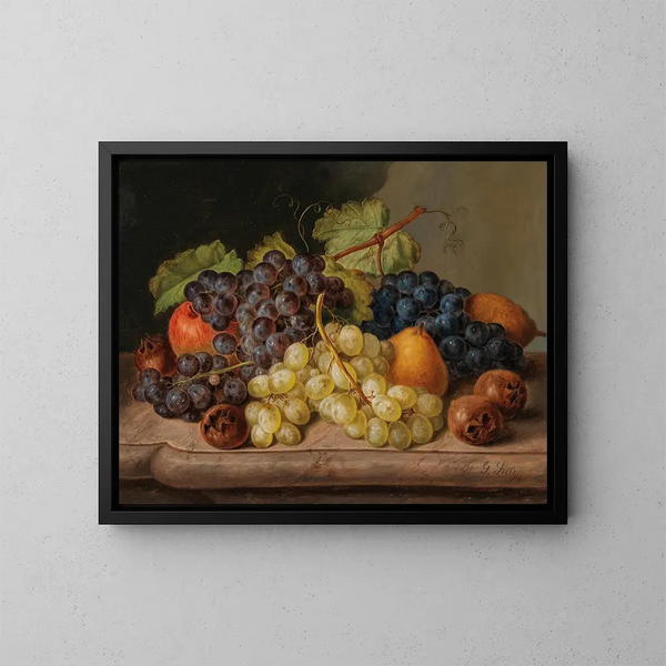 Nature morte con uva e pere - Johann Georg Seitz — quadro incorniciato alla parete