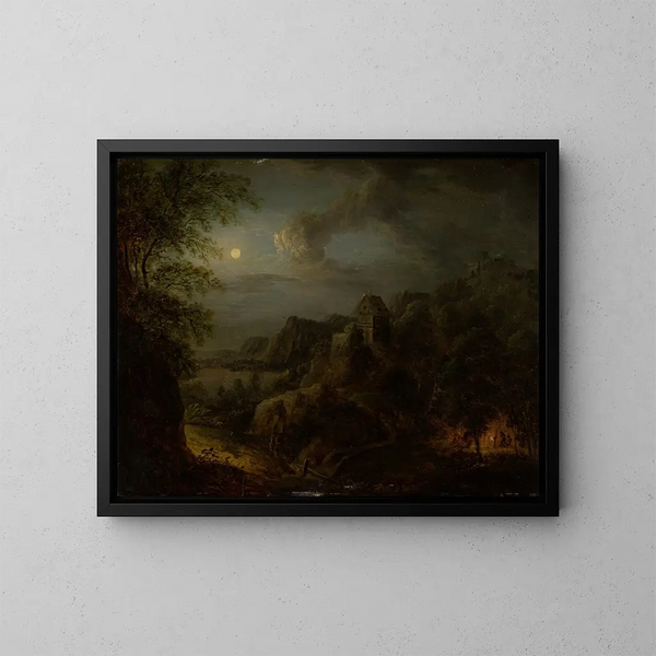 Paesaggio con luna piena - Johann Georg Trautmann — quadro incorniciato alla parete