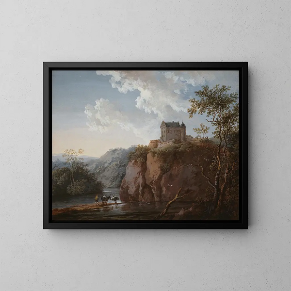 Château sur un rocher au-dessus d'une vallée inondée - Johann Georg Wagner — quadro incorniciato alla parete