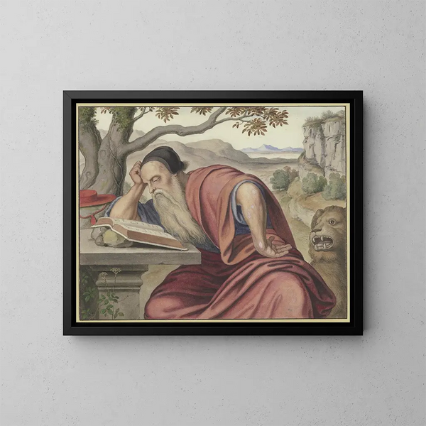 San Girolamo che legge in un paesaggio - Johann Heinrich Ferdinand Olivier — quadro incorniciato alla parete