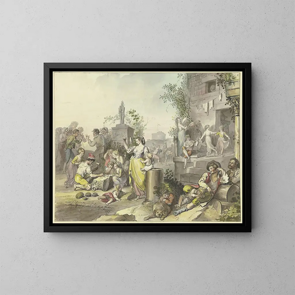 Divertimenti a Trastevere - Johann Heinrich Ramberg — quadro incorniciato alla parete