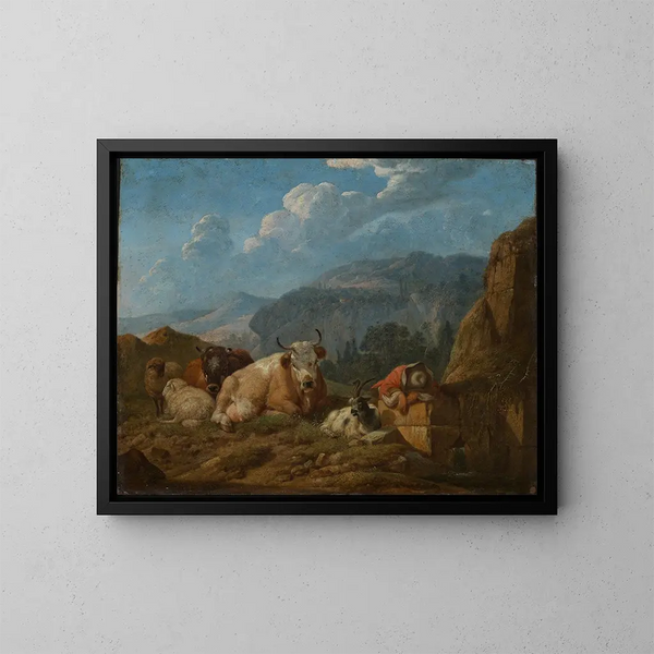 Paesaggio di montagna italiano - Johann Heinrich Roos — quadro incorniciato alla parete