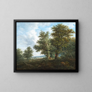 Johann Jacob Dorner - A hilly landscape with a traveller resting under a copse of oak trees.webp