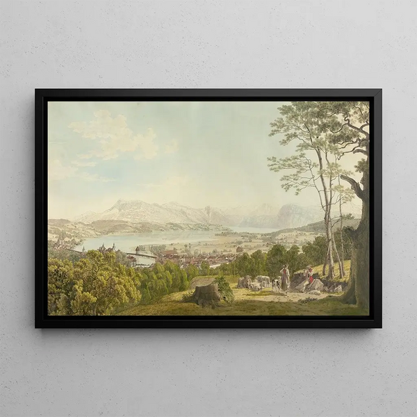 Scène di pastore davanti a Lucerna - Johann Jakob Biedermann — quadro incorniciato alla parete