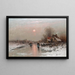 Paesaggi olandesi su un corso d'acqua ghiacciato al tramonto - Johann Jungblut — quadro incorniciato alla parete