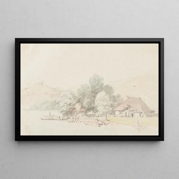 Al lago di Bienne - Johann Ludwig Aberli — quadro incorniciato alla parete