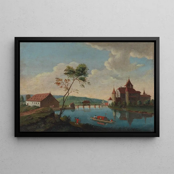 Château de Nidau nel cantone di Berna - Johann Ludwig Aberli — quadro incorniciato alla parete