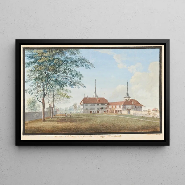 Nuovo castello della baronia di Belp, lato dell'Oriente - Johann Ludwig Aberli — quadro incorniciato alla parete