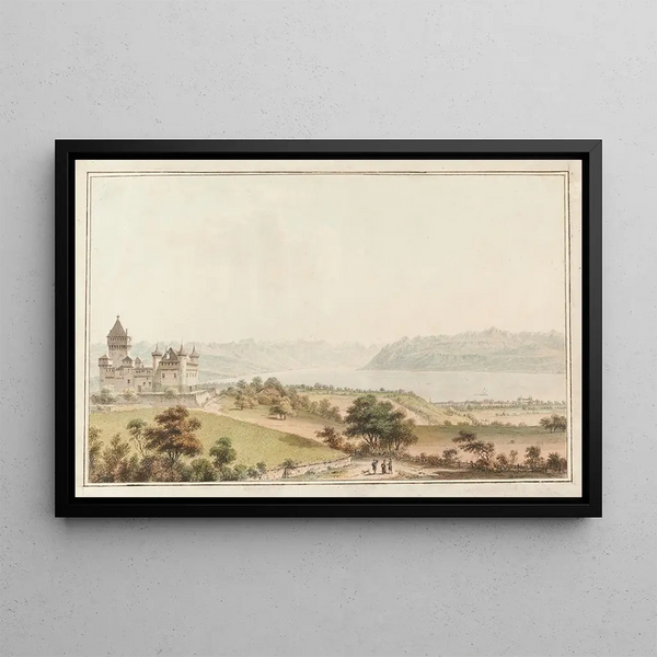Vista di Vufflens-le-Château - Johann Ludwig Aberli — quadro incorniciato alla parete