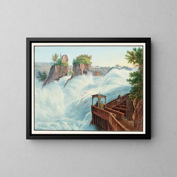 Vista della caduta del Reno ripresa da Fichetz - Johann Ludwig Bleuler — quadro incorniciato alla parete