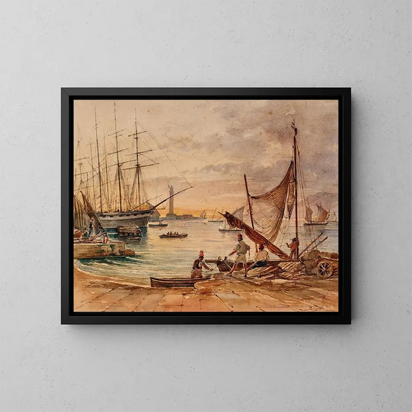 Una serata nel porto di Trieste - Johann Nepomuk Passini — quadro incorniciato alla parete