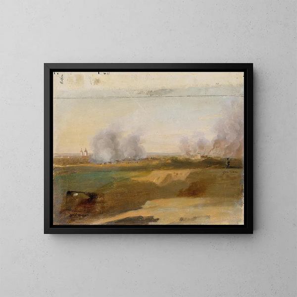 Studio di paesaggio con alberi in fiamme sullo sfondo - Johann Peter Krafft — quadro incorniciato alla parete