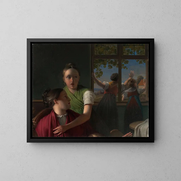Quattro ragazze in una stanza - Johann Peter Krafft — quadro incorniciato alla parete