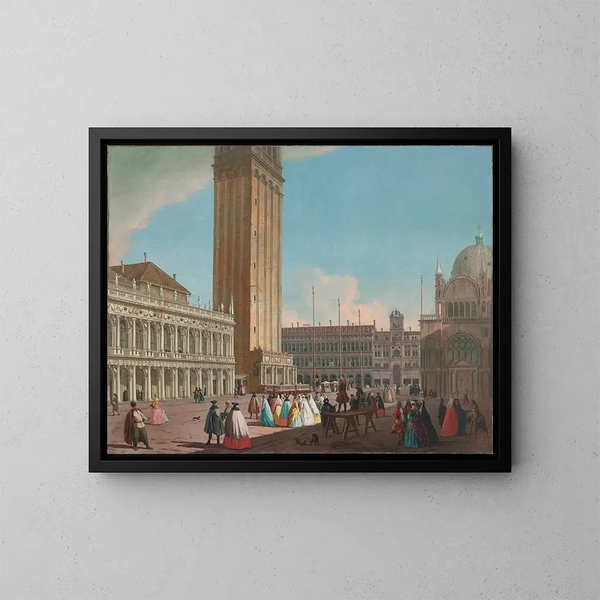 Venezia, la Piazzetta vista verso nord-ovest con il Campanile, la Biblioteca, le Procuratie Vecchie e la Torre dell'Orologio - Johann Richter — quadro incorniciato alla parete